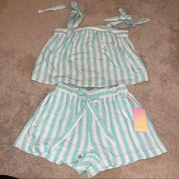 new nwt stoney clover 2 piece linen striped set - Picture 2 of 4